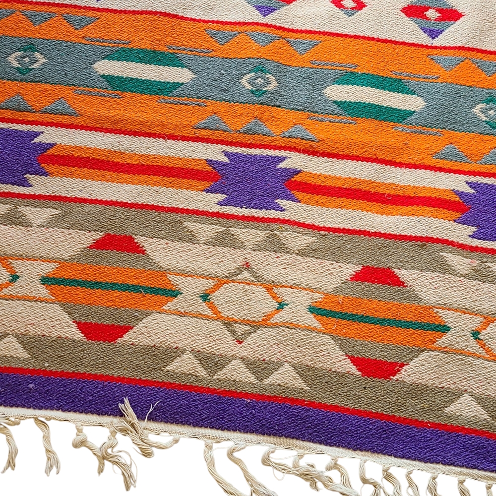 Vintage Woven Wool Geometric Area Rug Reversible Southwestern Cabincore - Picture 4 of 4